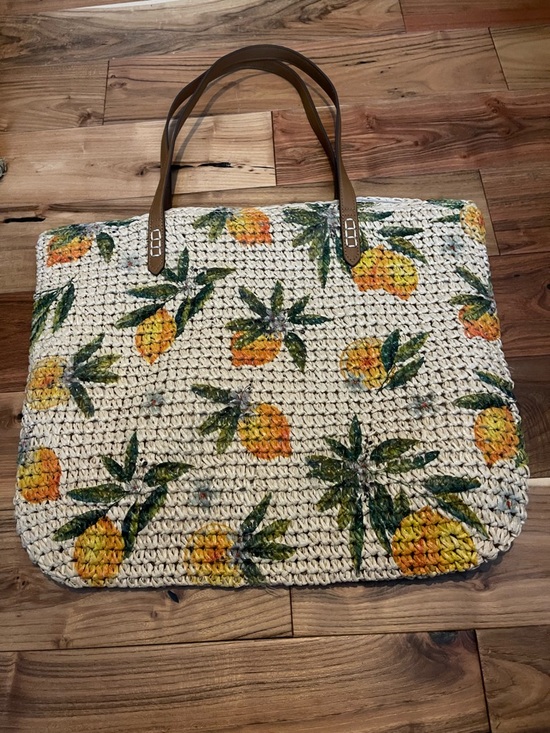 Style & Co. Handbags - Style & Co. Pineapple Print Straw Tote with Brown Handles